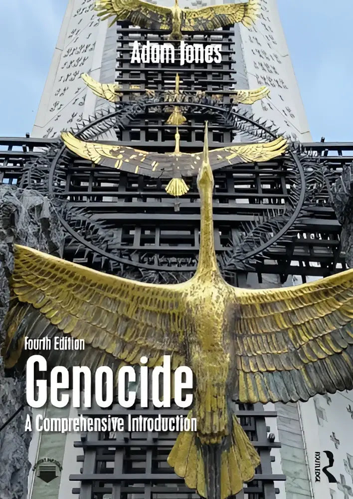 Golden intricately detailed bird sculpture with outstretched wings in genocide comprehensive introduction text for undergraduate