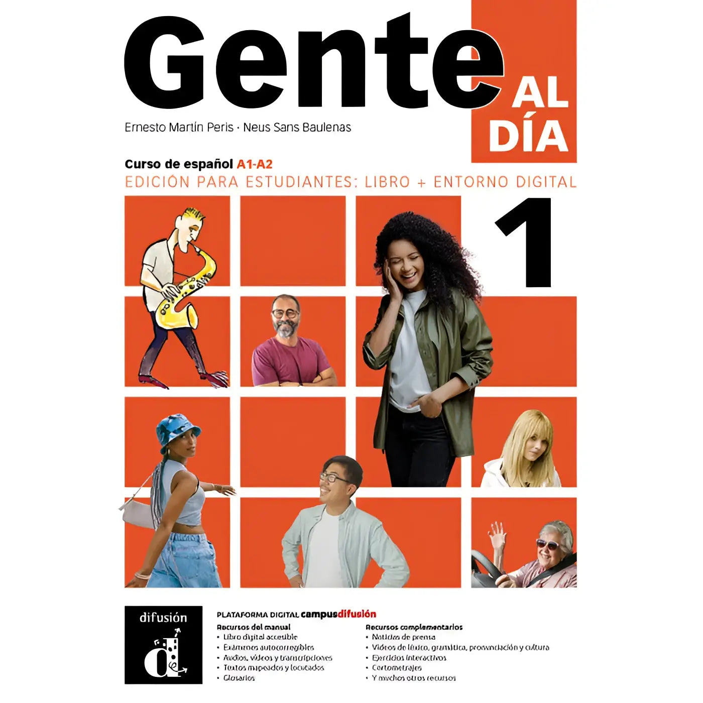 Gente al día 1 libro del alumno en naranja y negro con personajes ilustrados para estudiantes a1 a2 en español