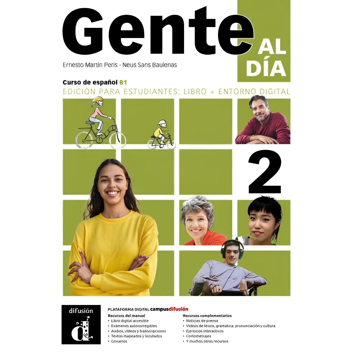 Gente al día 2 student edition spanish textbook with vibrant green and white cover featuring diverse portraits