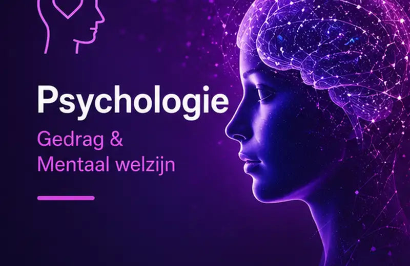 Een gestileerde paarse digitale illustratie van een vrouwenprofiel met gloeiende neurale netwerken die haar hersenen overlappen.
