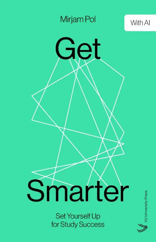 Het boek get smarter van mirjam pol heeft een felblauwe omslag met zwarte tekst om jezelf up for study success te zetten