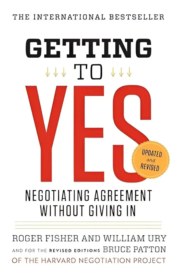 De boekcover van Getting to yes toont de titel in grote rode letters op een witte achtergrond met zwart tekst