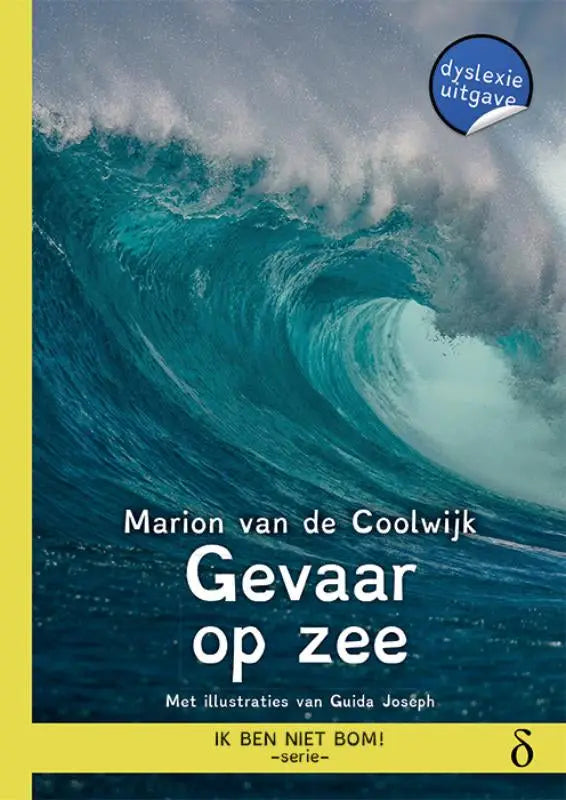 Boekcover van gevaar op zee met een turquoise oceaangolf die wit schuim vormt tegen een donkerblauwe zee