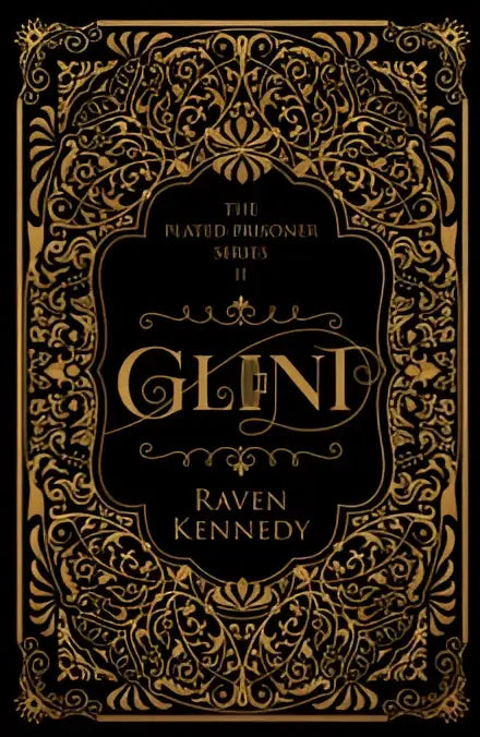 De collector’s edition van glint door raven kennedy heeft een zwart en goud omslag met uitgebreide filigrainontwerpen
