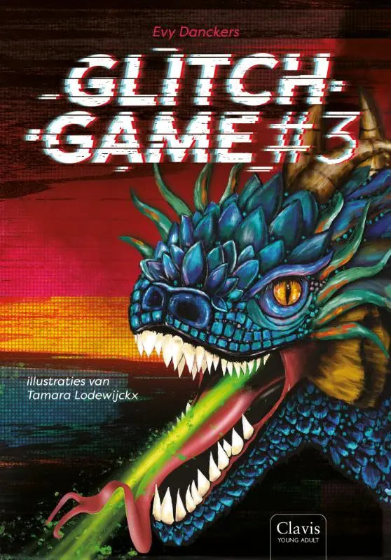 A vibrant blue dragon with teal and green scales on the cover of glitch game #3 by evy danckers
