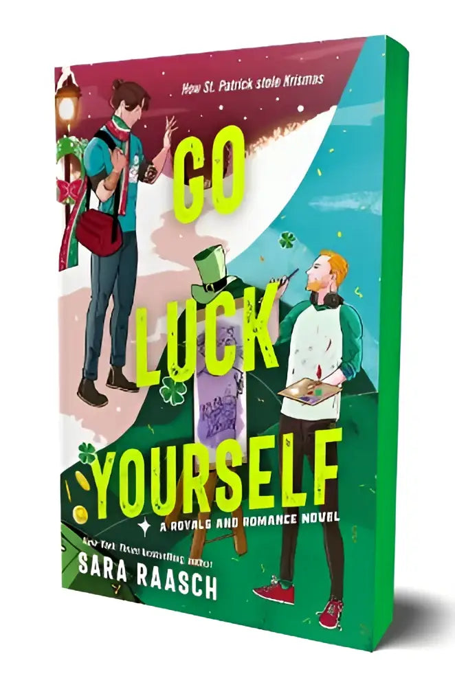 De boekcover toont een levendig geïllustreerd ontwerp met twee personages in go luck yourself een royals and romance roman