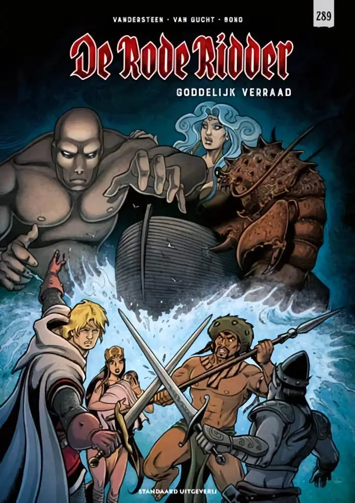 De cover van de comic goddelijk verraad door willy vandersteen toont de rode ridder in donkere, dramatische tinten