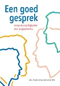 Abstracte productafbeelding een goed gesprek met teal tekst op witte achtergrond gericht op sociale aspecten