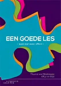 Vibrante turquoise puzzelstuk Een goede les met roze, limegroene en oranje randen op paars
