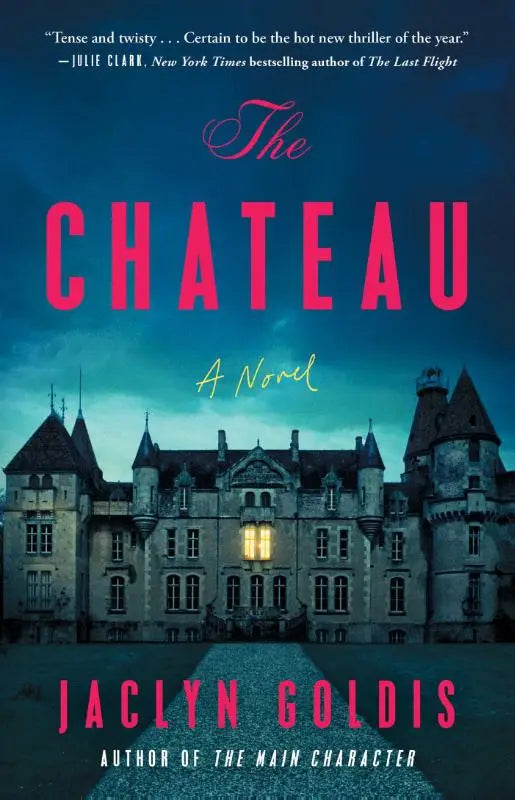 Het boek goldis j chateau toont een groot stenen kasteel in donkere teal en grijstinten onder een sombere lucht