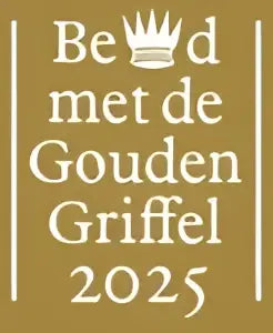 Gouden griffel 2025 product met goudkleurige tekst en kroonicoon be met de gouden griffel 2025