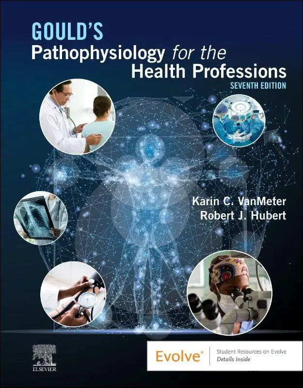 Afbeelding van het leerboek goulds pathophysiology for the health professions, zevende editie, met donkerblauwe omslag en medische afbeeldingen