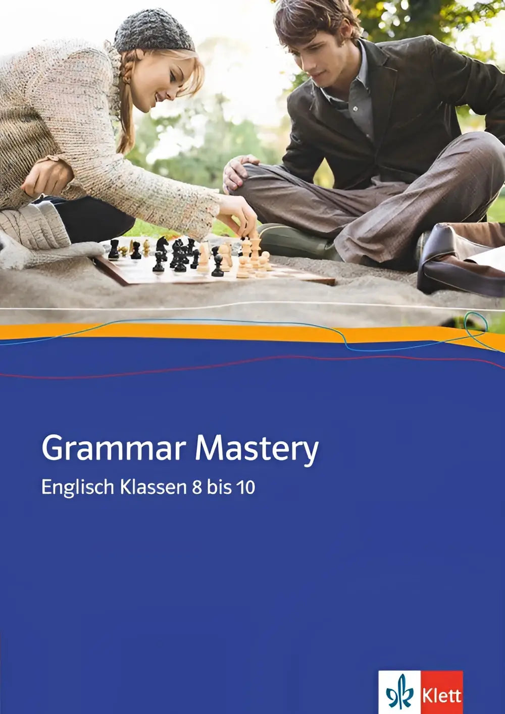 Blauw tekstboek grammar mastery voor englisch klassen 8 tot 10 met klett logo onderaan rechts