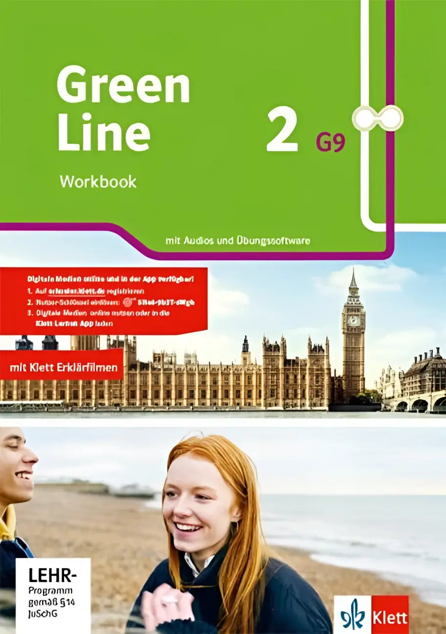Green line 2 g9 workbook mit audios mit grünem cover zeigt big ben und parlament vor hellem himmel