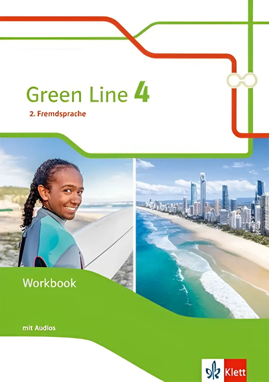 Green line 4 workbook mit audio-cd klasse 9 zeigt meisje in blauwgrijze kleding en een kuststadschap
