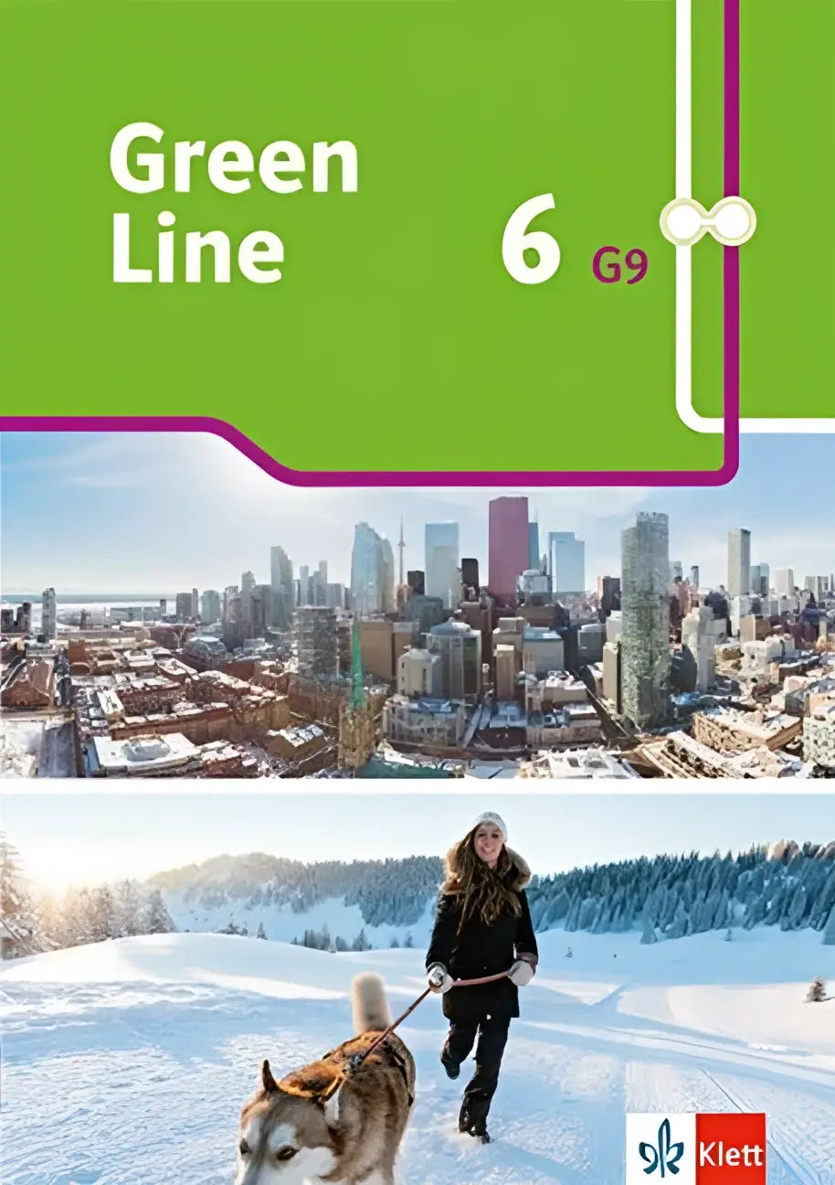 Green line 6 g9 workbook mit mediensammlung mit groene omslag en luchtfoto van stad en winterse hondwandeling