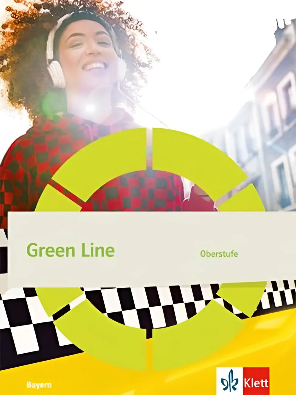Green line oberstufe schulbuch mit medien klasse 12/13 met geel zwart ruitpatroon en groene cirkels