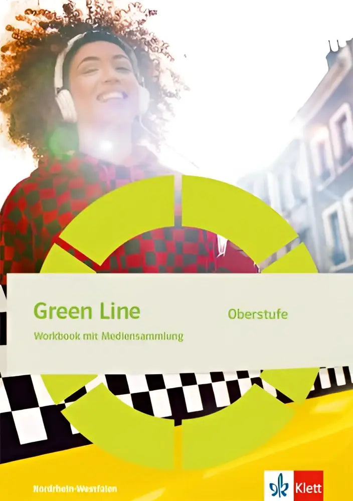 Green line oberstufe workbook klasse 11/12 12/13 with media collection featuring yellow and black checkered cover