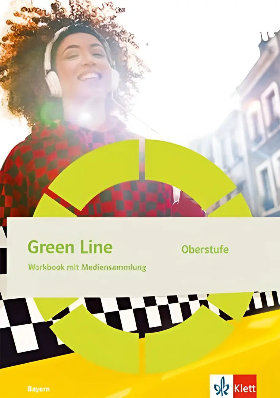 Green line oberstufe workbook mit mediensammlung klasse 12 13 mit geel en limegroen ontwerp op zwartwit patroon