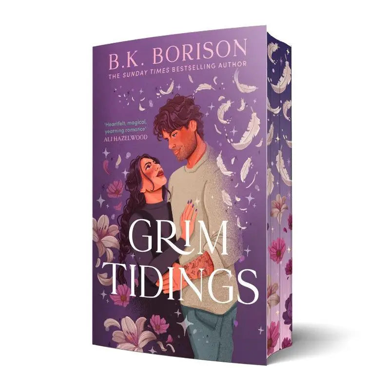 Paars hardcoverboek grim tidings van b.k. met limited edition sprayed edge in productgrim tidings