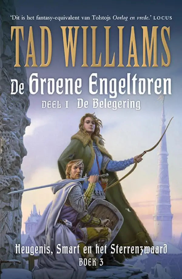 De cover van de fantasy roman de groene engeltoren van tad williams met een middeleeuwse illustratie, uitgegeven door luitingh sijthoff