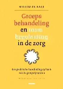 De boekcover van groepsbehandeling en teambegeleiding in de zorg door willeke van der velden met zwart-witte minimalistische vormgeving koninklijke boom uitgevers algemene sociale wetenschappen