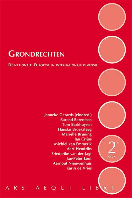 Rode boekomslag van grondrechten met witte tekst en cirkelvormige elementen door janneke gerards ars aequi