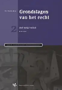 Paars gekleurde achtergrond met witte tekst en iconen van grondslagen van het recht 2 uitgegeven door koninklijke boom uitgevers