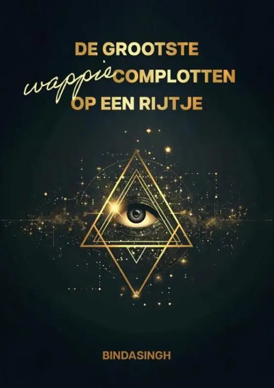 Golden eye binnen een geometrisch driehoekontwerp op donkere achtergrond voor grootste wappie complotten product
