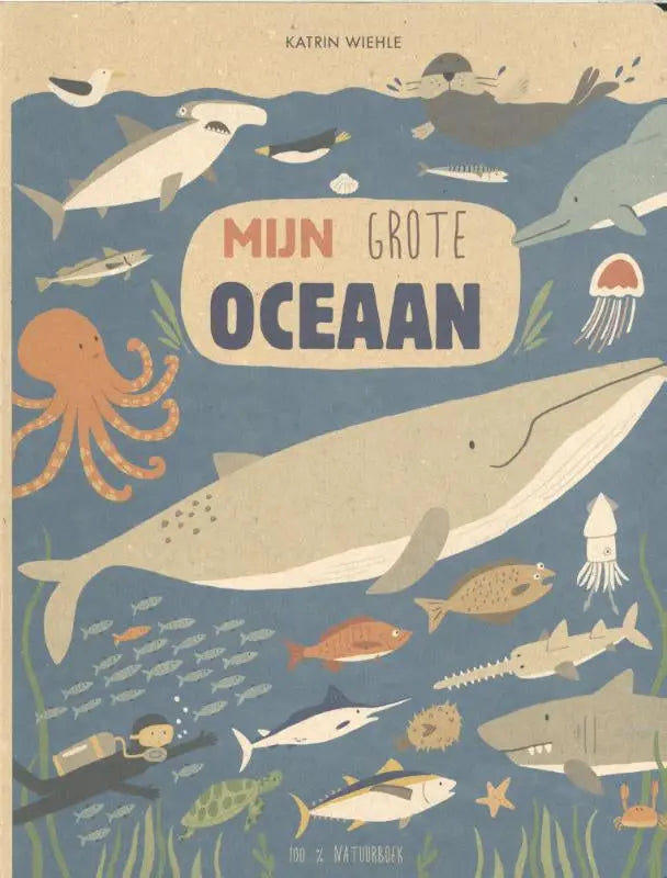 De cover van kinderboek mijn grote oceaan door katrin wiehle toont een kleurrijke oceaanscène met zeedieren
