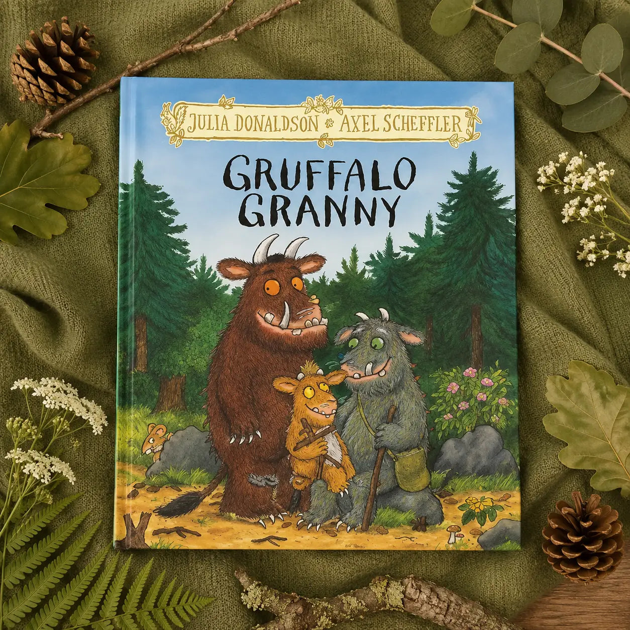 A hardcover gruffalo granny children’s book by julia donaldson and axel scheffler with colorful gruffalo family illustrations