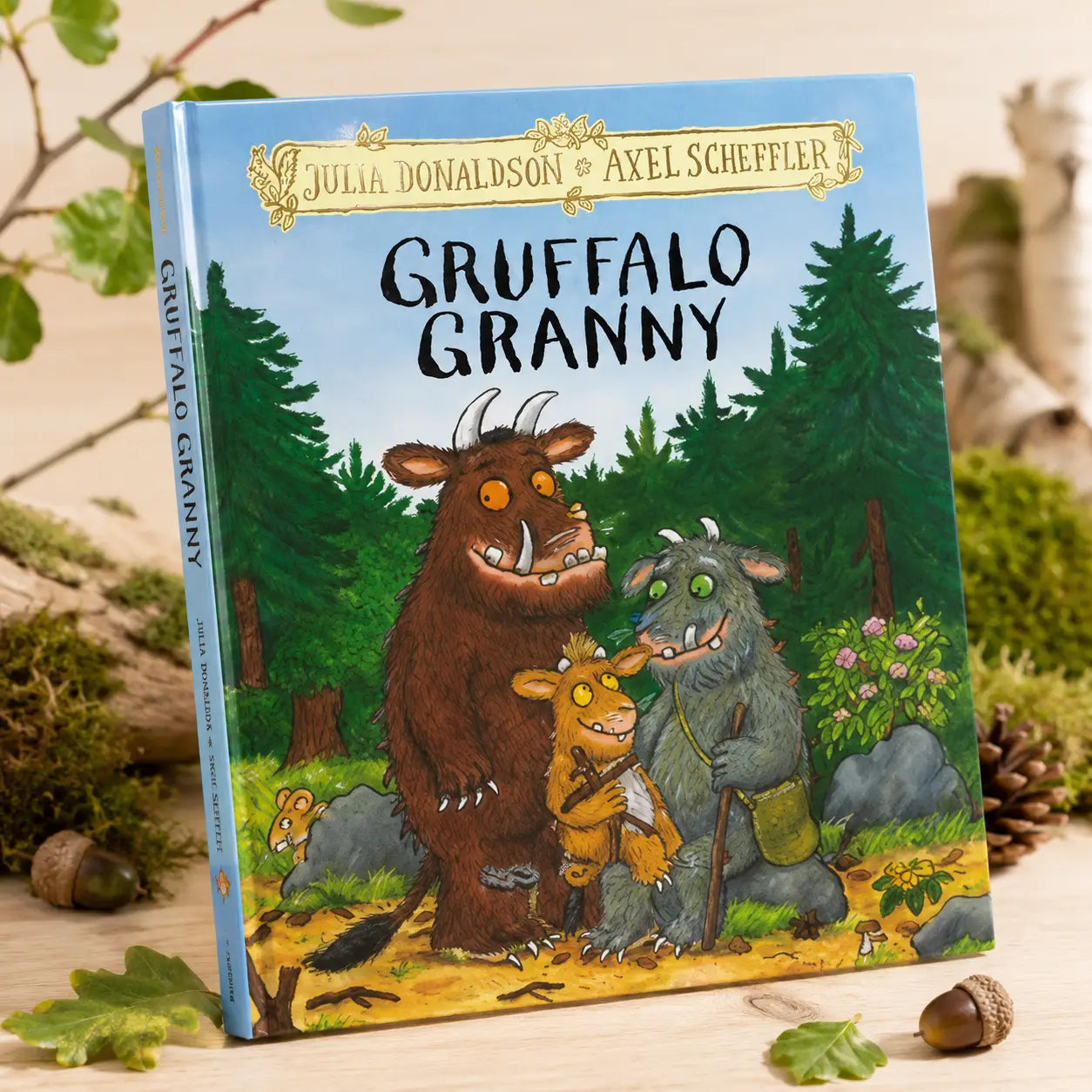 Gruffalo granny hardback gift edition children’s book by julia donaldson and axel scheffler with blue cover and gold lettering