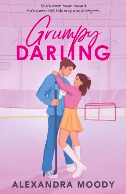 De boekomslag van grumpy darling door alexandra moody toont een paar dat danst op schaatsen met roze paarse letters