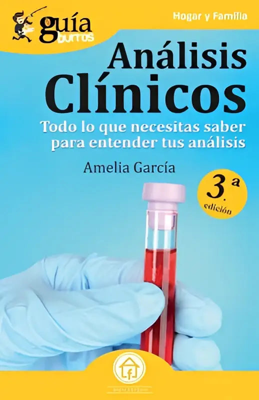 De medische gids guíaburros análisis clínicos toont alles wat je nodig hebt te weten met blauwe omslag en reageerbuisjes
