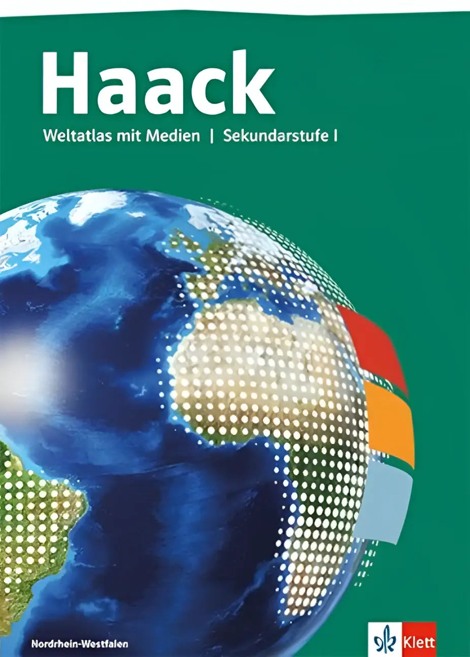 Groen bedekte haack weltatlas voor de secundaire school met mediale atlas mit medien en kleurrijke accenten