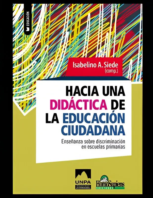 De boekcover van hacia una didactica toont kleurrijke abstracte lijnen en benadrukt ensenanza sobre discriminacion