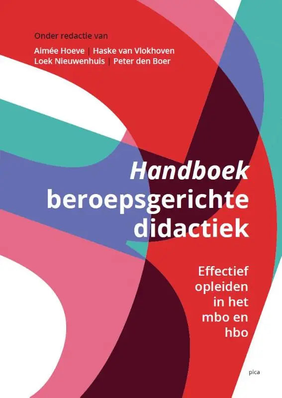De cover van het handboek beroepsgerichte didactiek toont overlappende geometrische vormen in rood, roze, turquoise en paars