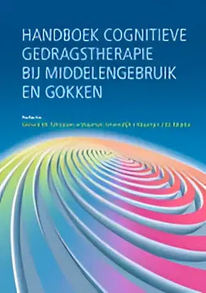 Handboek cgt bij middelengebruik en gokken met een levendig, golvend verloop in blauw, groen en roze op de voorkant