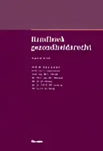 Een maroon handboek gezondheidsrecht met witte tekst op de kaft uitgegeven door koninklijke boom uitgevers