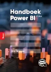 De cover van het handboek power bi boek van peter ter braake met een abstract ontwerp in oranje en blauwe tinten