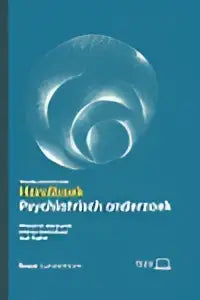 De cover van het handboek psychiatrisch onderzoek herziening toont een minimalistisch wit spiraalontwerp op een effen teal achtergrond