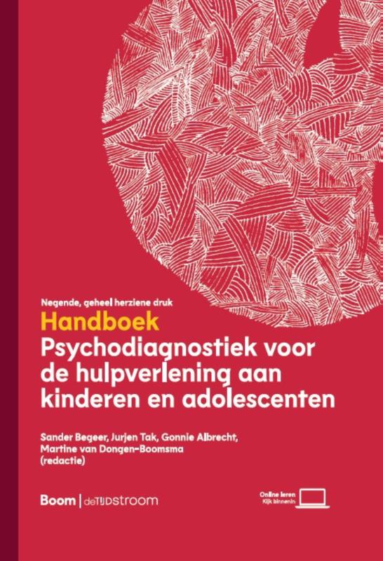Rood boekomslag Handboek psychodiagnostiek voor hulpverlening aan kinderen en adolescenten door Sander Begeer e.a., Boom