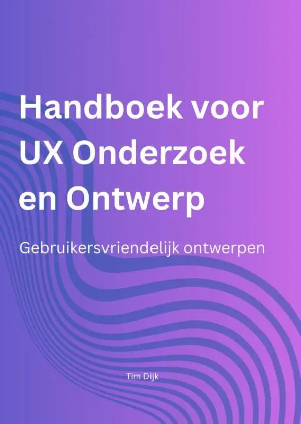 Paars verloop boekomslag met witte tekst handboek voor ux onderzoek en ontwerp en subtitel met concentrische golvende lijnen