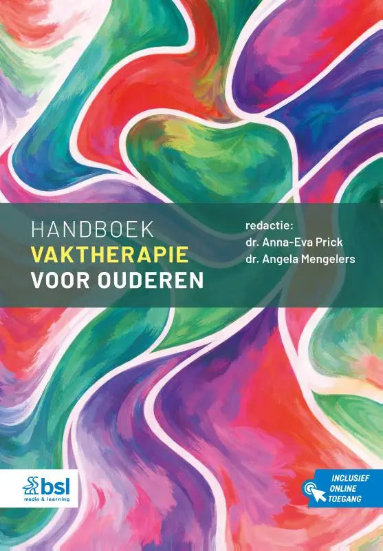 Vibrante abstracte cover van het dutch handboek vaktherapie voor ouderen door bsl media & learning