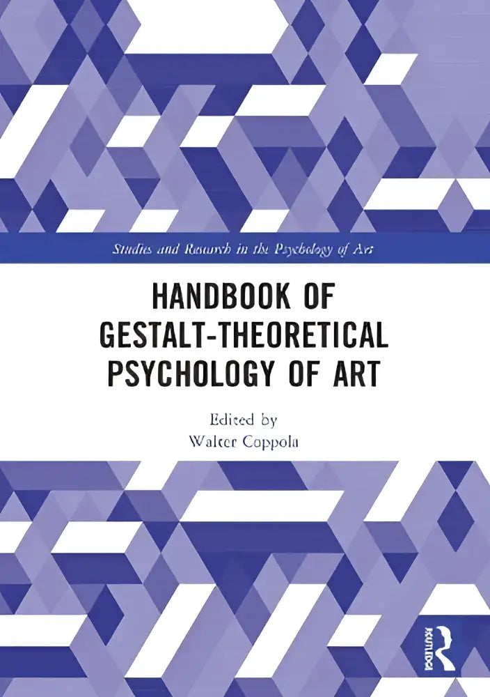 Het boekhandboek van gestalt-theoretische psychologie van kunst heeft een paars-wit geometrisch patroon op de omslag