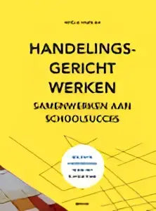 De achterkant van het product handelingsgericht werken van noëlle pameijer met zwarte tekst en iconen op gele achtergrond van acco uitgeverij