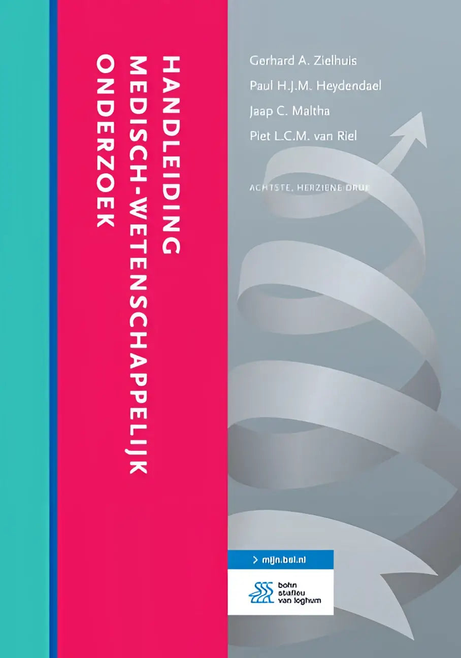 De boekcover van handleiding medisch-wetenschappelijk onderzoek door gerhard a met een roze en teal ontwerp voor socio-medische wetenschappen bsl media