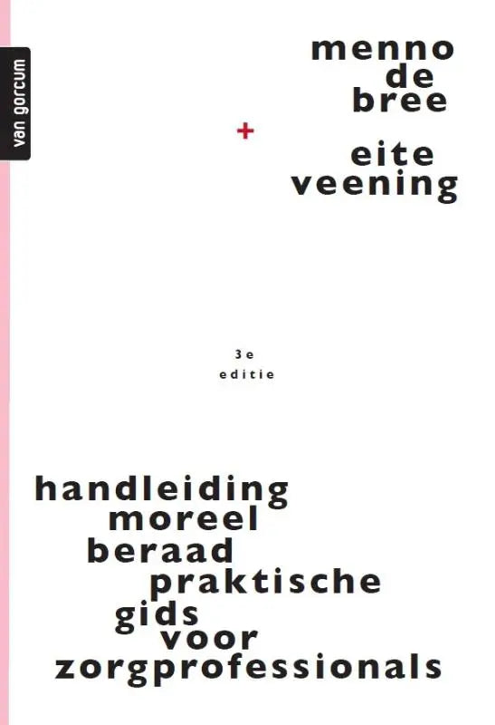 Wit boekomslag met zwarte tekst en dunne roze verticale streep handleiding moreel beraad eite veening