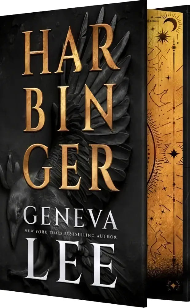 Black hardcover geneva lee book harbinger deluxe limited edition with gold embossed title and winged design entangled publishing heroïsche fantasy