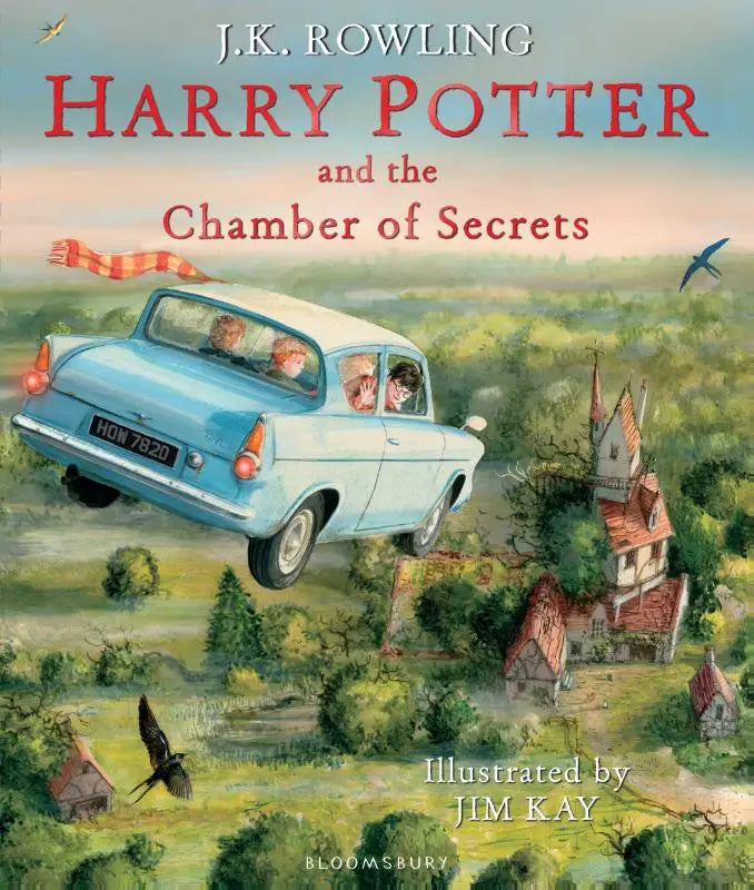 A light blue vintage car with a red and white striped scarf in harry potter and the chamber of secrets illustrated edition besteln